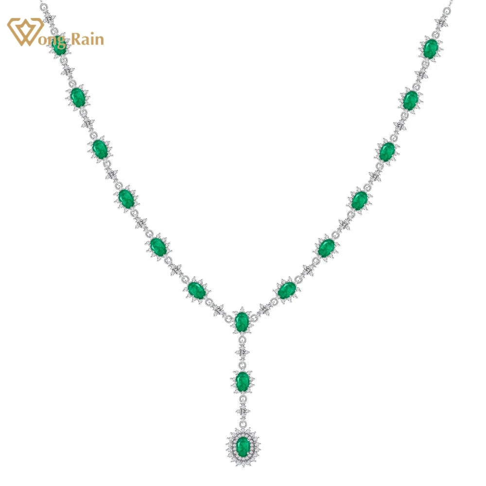 

Wong Rain Vintage 100% 925 Sterling Silver Oval Cut 4*6MM Ruby Emerald Sapphire Gemstone Pendant Necklace Cocktail Party Jewelry
