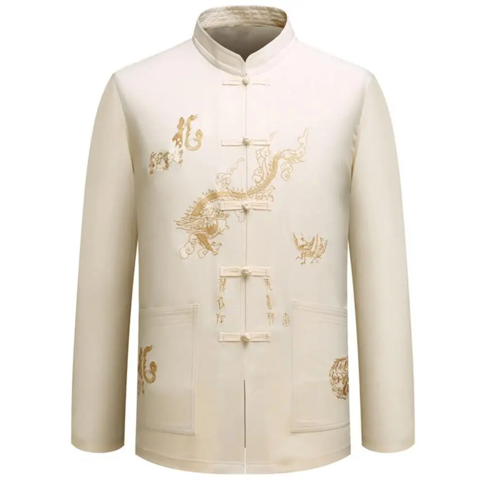 Men Shirt Dragon Male Tangsuit Traditional Chinese Clothing for Wushu Standing Collar Top Hanfu men casual shirts