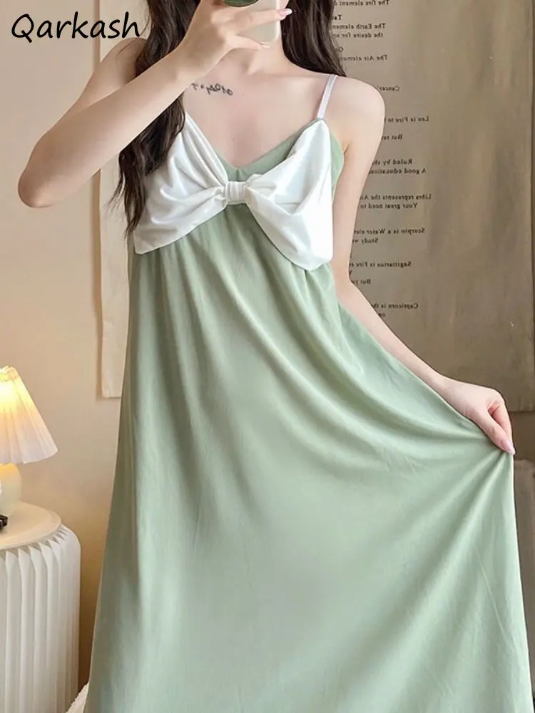 

Summer Nightgowns Women Thin Backless Sexy Temper Sleepwear Bow Patchwork Girlish All-match Home Ulzzang Students Casual Tender