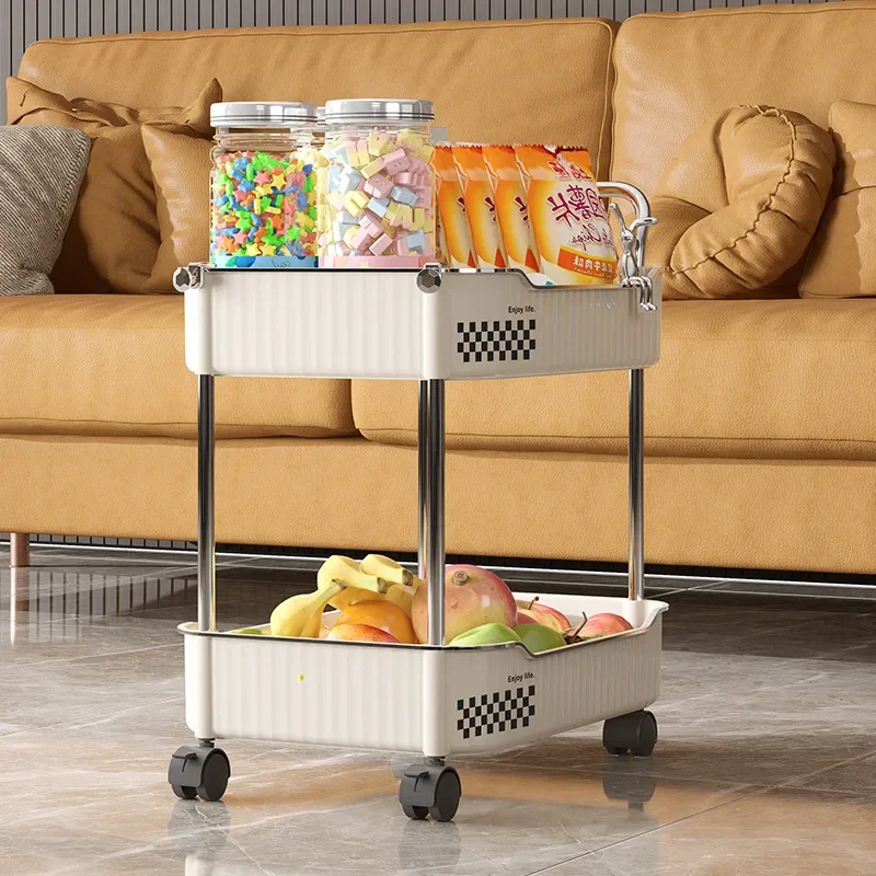 

Стеллаж для хранения на колесиках подвижная полка для хранения закусок для гостиной, кухни, ванной комнаты, органайзер, двухслойная стойка для хранения