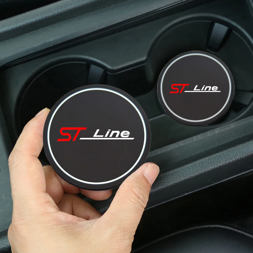 Car coaster pads 2Pcs Car Coasters Water Cup Slots Non-Slip Mat Waterproof Water Cup Mat Drink Pad For ford st line stline fiesta Car Styling