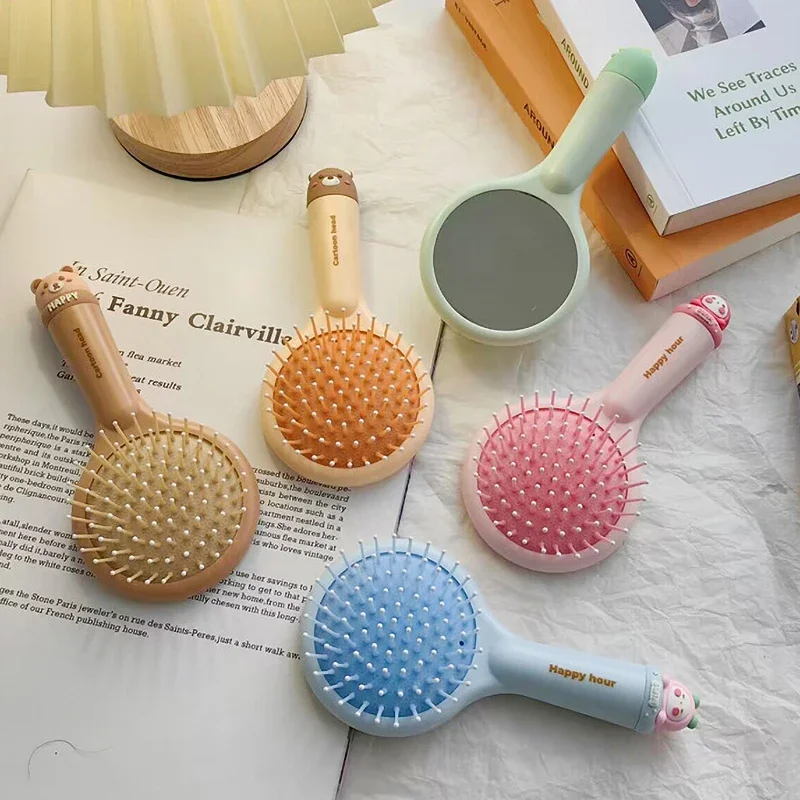 Air Cushion Massage Anti-static Comb with Mirror Hairbrush Women Anti-screw Untangling Portable Hair Brush for Children Girls