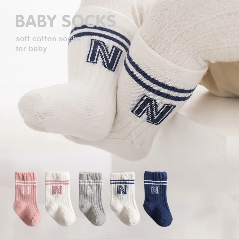 

1 Pair Fashion Baby Sock for Boy Girl Korean Chic Letter N Calf Sock for Toddler Cute Spring Autumn Soft Cotton School Sock