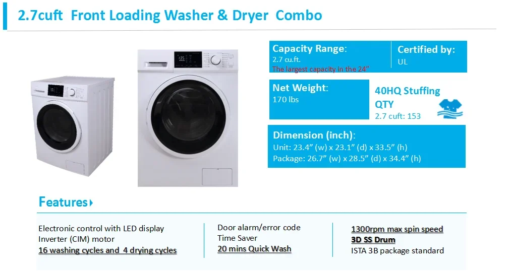 8.0KG Heat Pump Dryer Efficient Sterilization Fast Drying Washer Dryer with Low Noise