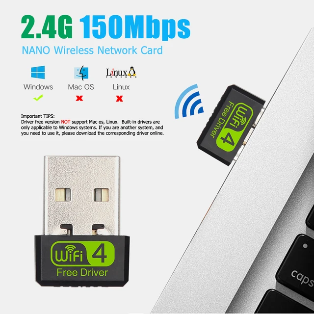 Tarjeta de red inalámbrica de 150 Mbps, controlador gratuito, Mini adaptador  WiFi USB para PC de escritorio Likrtyny