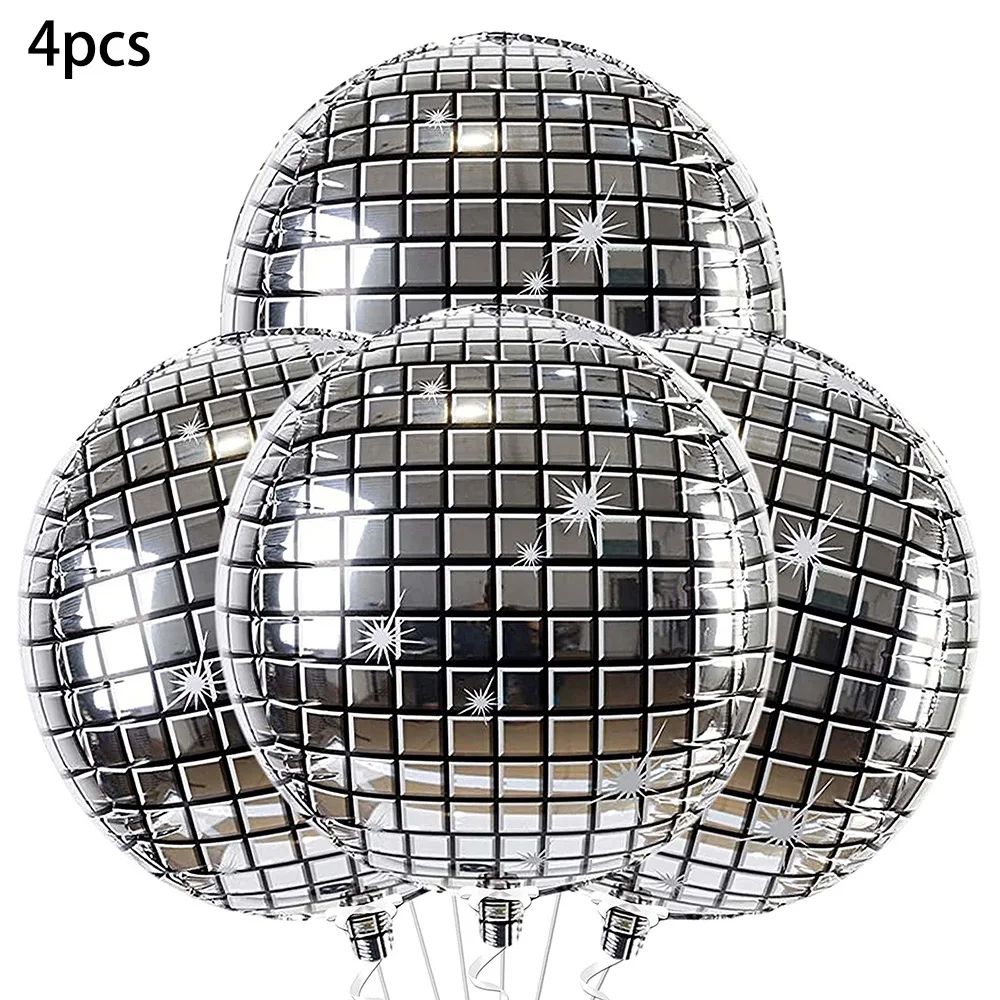 6pcs Large Disco Balloons for Disco Party Decorations, 4D Large 22 Inch  Round Metallic Silver Disco Foil Balloons for Birthday Party Decorations  and