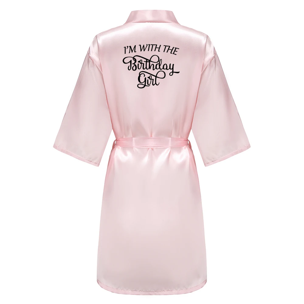 Birthday Party It's My Birthday I'm With The Girl Satin Pajamas Robe Dressing Gown Pajamas Black Writing Kimono Robe women sleepwear sleepwear pajamas