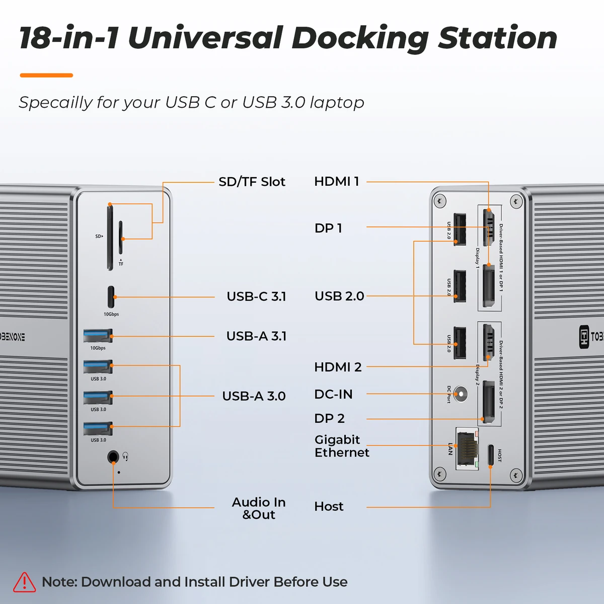 USB C Docking Station Dual Monitor 4K@60Hz Hub for M1/M2 Macbook pro air Thunderbolt 3 4 DELL Lenovo ASUS — view 6