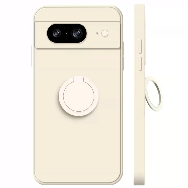 Silicone Back Cover with Finger Ring Stand and Camera Lens Protection – Solid Color Soft Phone Case