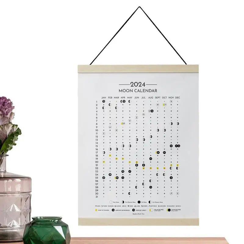 Lunar Calendar 2024 Moon Phases Cloth Moon Phases Lunar Calendar 2024 Hangable Moon Tracking Wall Decor Astrology Decorations