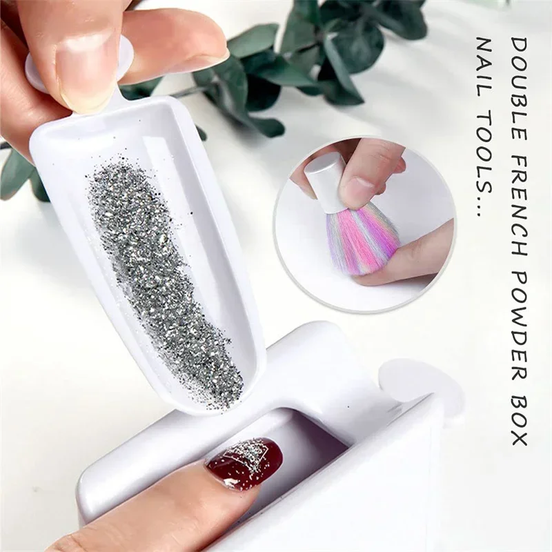 Nail Glitter Powder Recycling Box Double Layer Magic Mirror Powder Storage Case Shiny Sequin Rhinestone Container Manicure Tools