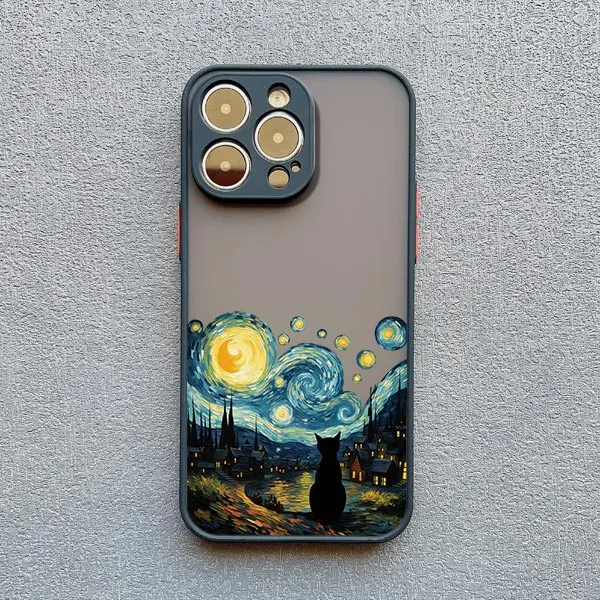 Artistic Black Cat Starry Night Shockproof Phone Case