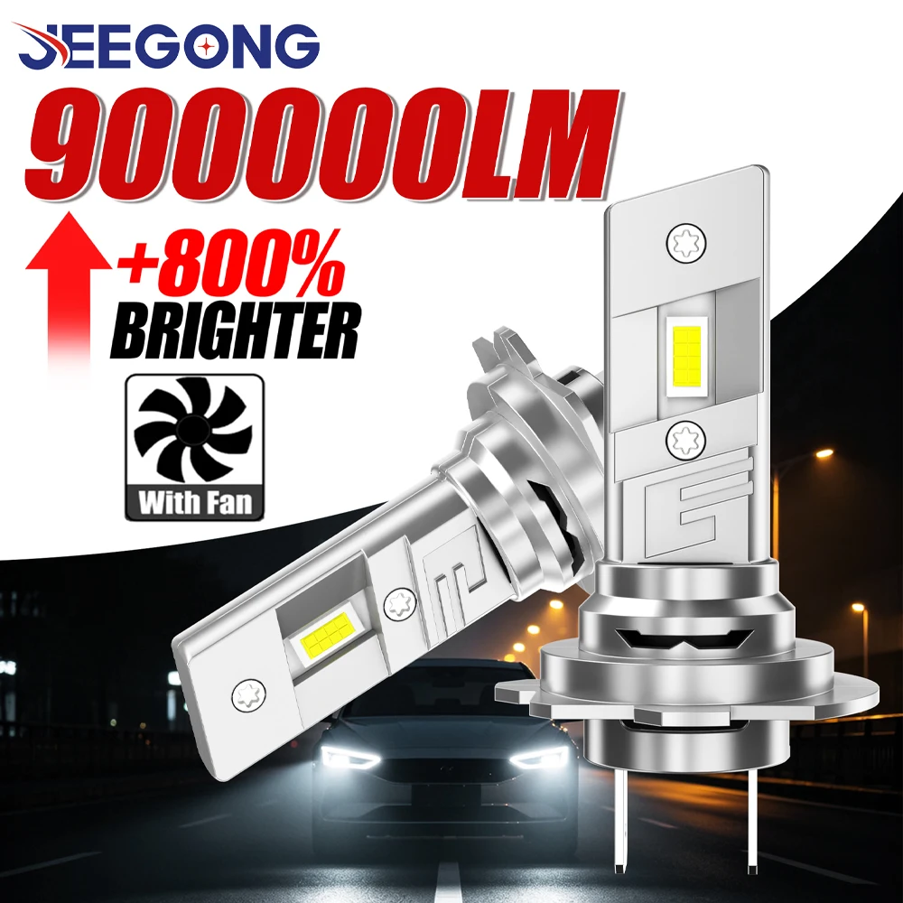 H7 LED 헤드라이트 16코어 7035 CSP 칩 팬 터보 LED 자동차 라이트 1:1 할로겐 전구 디자인 800% 밝기 H7 LED 헤드램프