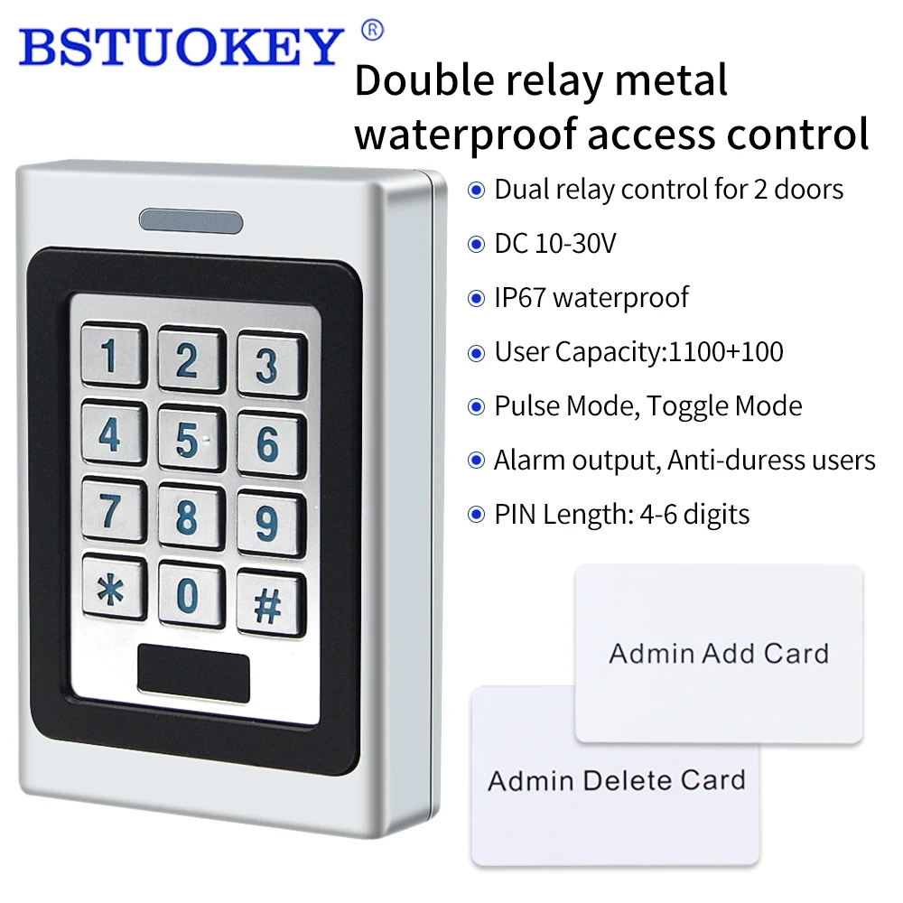 10-30V Metal 2 Channels Relay Gate Door Opener 2 Relays Switch Waterproof Access Control Keypad Door Controller Access Keyboard