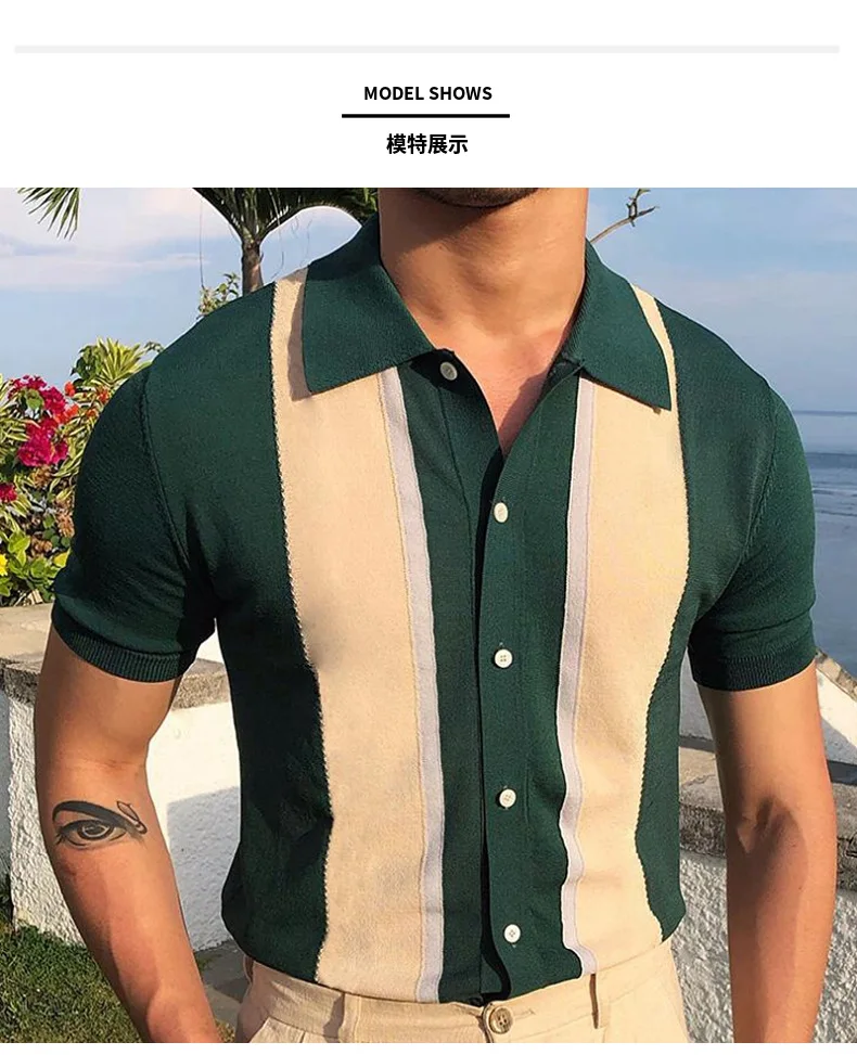 2025 Summer Men Short-sleeved Knitted Polo Blouse Cardigan Vintage Slim Stretch Tshirts Top Business Casual Male Shirts Clothing 25 S5845415456104240b4ebddb00fc30c03m