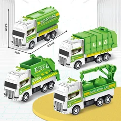 Set of 4 Inertia - Driven Toy Sanitation Trucks - Pull - Back Engineering Vehicles (4Pcs Random)