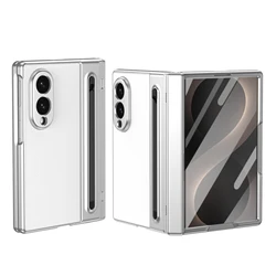 Leather Hinge Protection Cover with Front Glass & Pen Holder - Galaxy Z Fold 8 Wide (White)