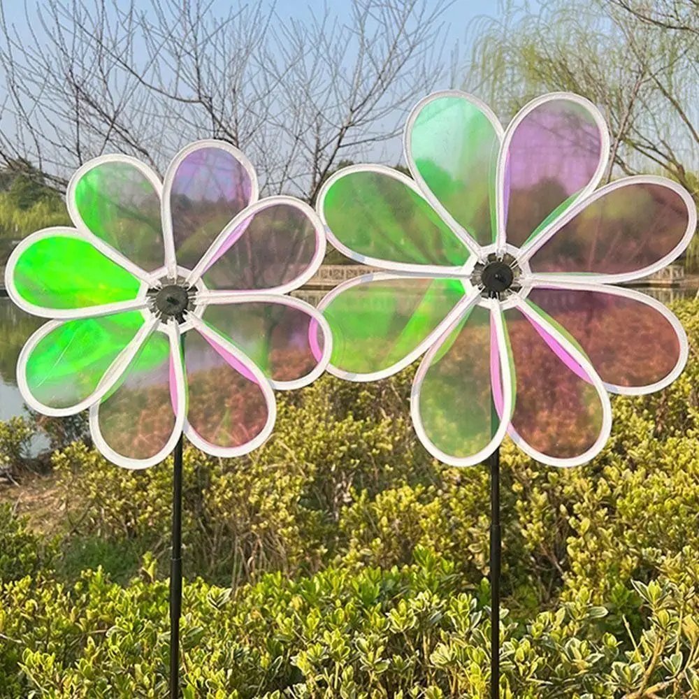Color Bird Repelling Windmill Outdoor Grounding Mounted Reflective Changing Windmill Wind Spinner Kindergarten Children's Toys