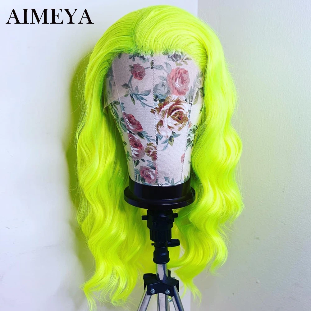 AIMEYA Green Synthetic Lace Wigs for Women Body Wave Lace Front Wig Heat Resistant Synthetic Wig Natural Hairline Wigs lace front wig lace wig
