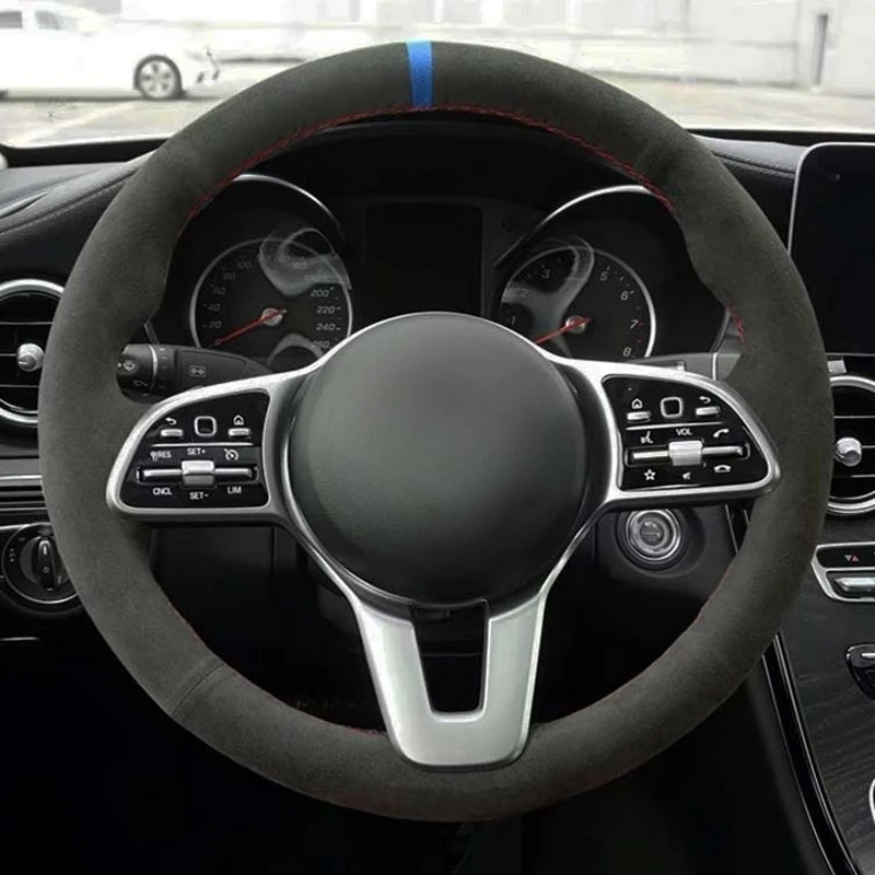 

Hand-Stitched Soft Black Genuine Leather Suede Car Steering Wheel Covers For Mercedes Benz A Class 19-20 GLC GLB 2020 CLS 18-20