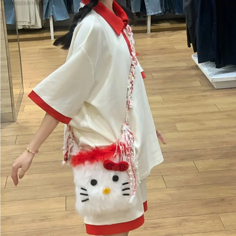Sanrio Hello Kitty Short Sleeve Top Shirts Shorts 2 Piece Set Y2k Kawaii Clothes Japanese College Style Tees Women Cute Shorts 5