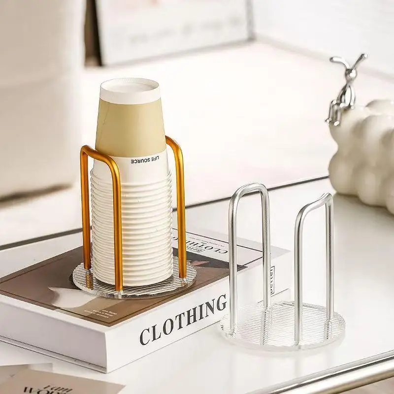 Disposable Cup Storage Holder Rack Shelf Water Tea Cups Wood Dispenser With Longer Stick Mug Display Stand Organizer Supplies