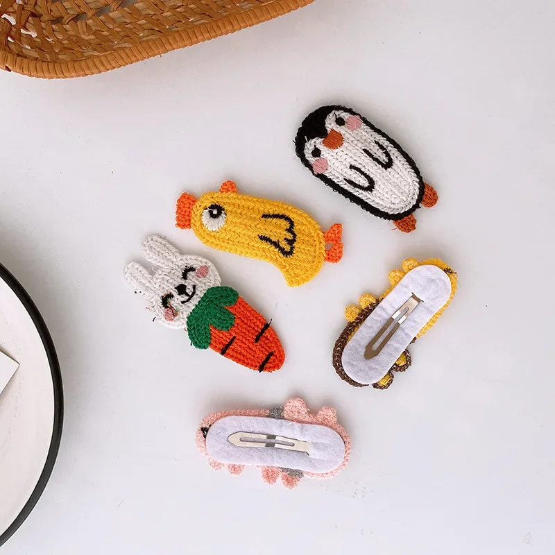 

Корейский новый простой милый шерстяной вязаный зажим с мультяшными маленькими животными для девочек милый детский модный зажим аксессуары для волос