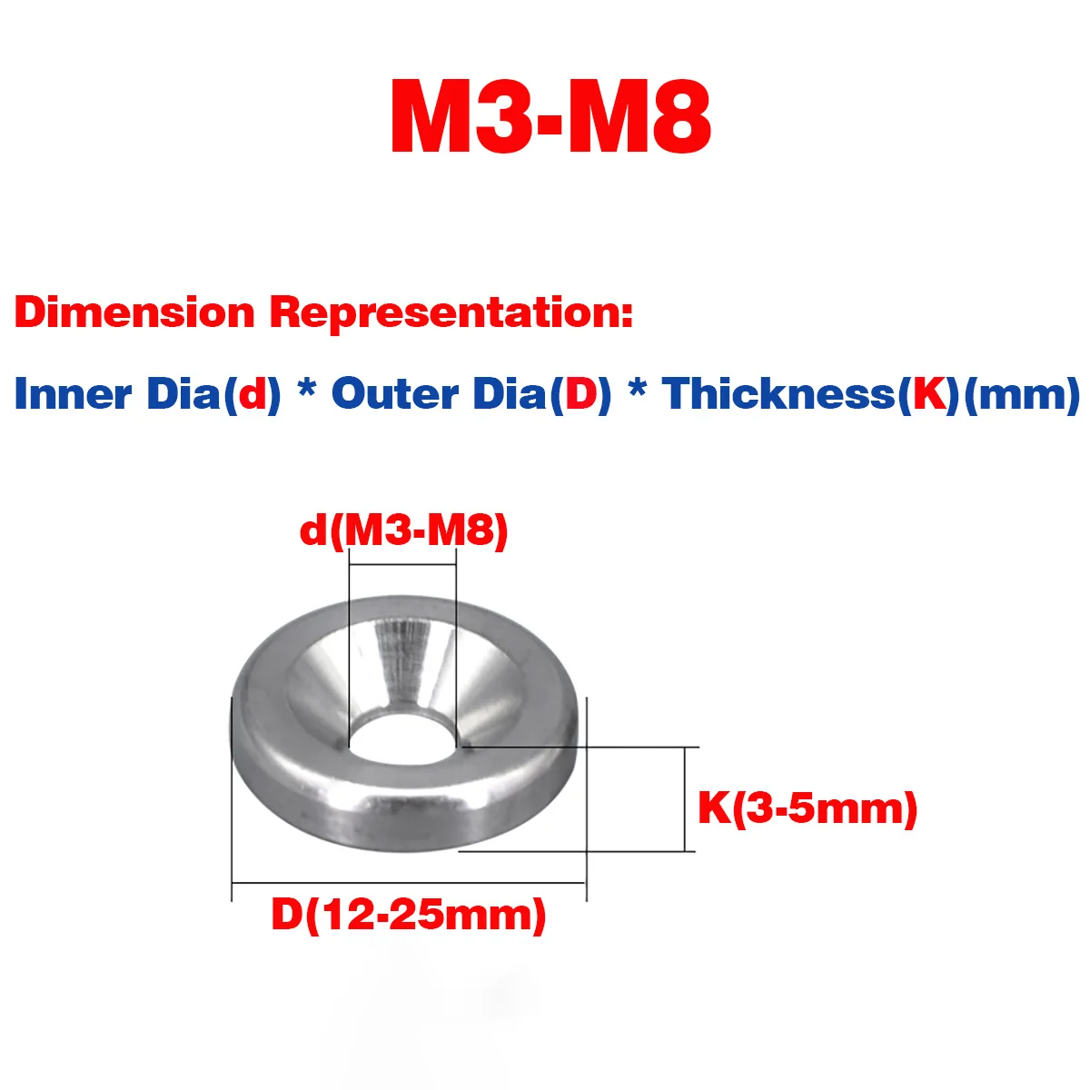 304 Stainless Steel Solid Fisheye Gasket / Parallel Countersunk Head Gasket M3M4M5M6M8