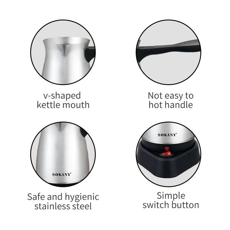 Electric Coffee Maker 500ML Stainless Steel Coffee Pot 600W Turkish Maker Tea and