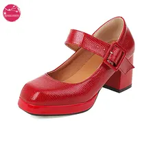 

EDEELVEEYS Thick Chunky Heels Shoes Women Snake Pattern Square Toe Platform Pumps Red Black White Luxury Designer Plus Size 48