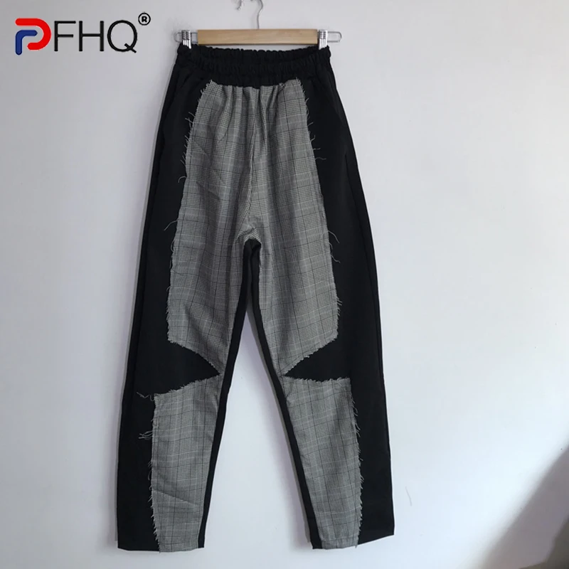 

PFHQ Autumn Darkwear Plaid Beggar Designer Pants Sports Versatile Patchwork Men's Fashion Avant-garde Casual Trousers 21Z1558