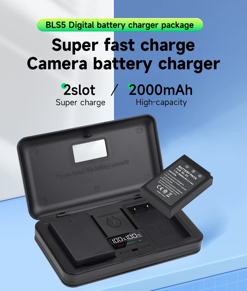2 Baterías BLS-5 / BLS-50 Y Cargador Para Olympus PEN E-PL2 E-PL5 OM-D E-M10 - Creabest 2000mAh