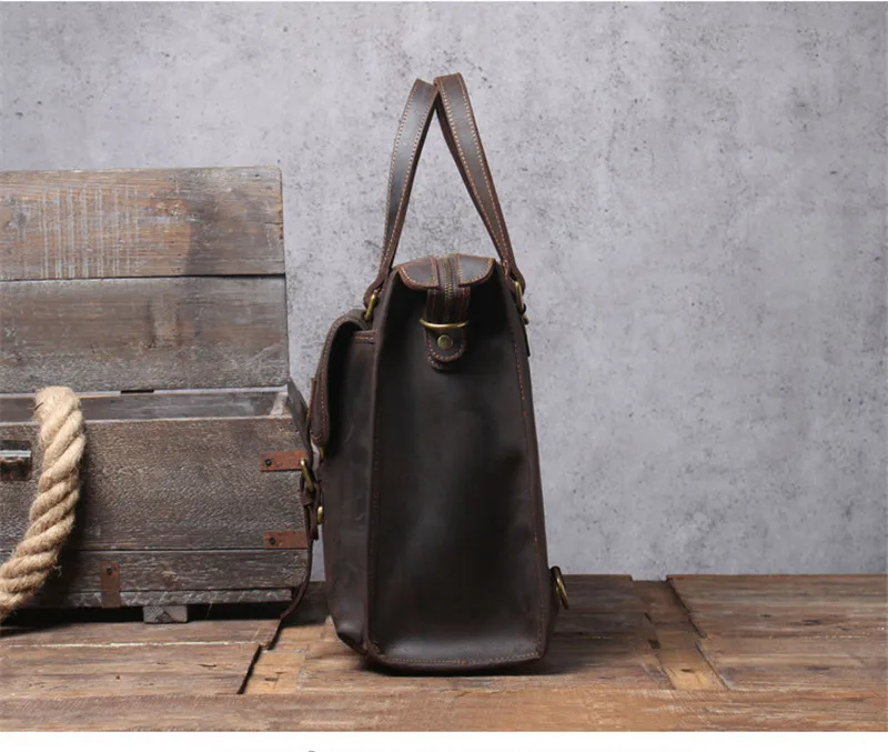 Vintage crazy horse cowhide men's briefcase outdoor travel work multifunctional handbag casual designer genuine leather backpack