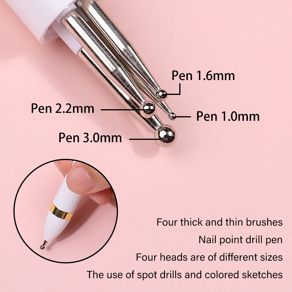 4 in 1 Nail Art Dotting Tools Nail Drill Point Nail Tools Dot Painting Tools Nail Point Press Type Point Drill Pen Rotary Tool 2