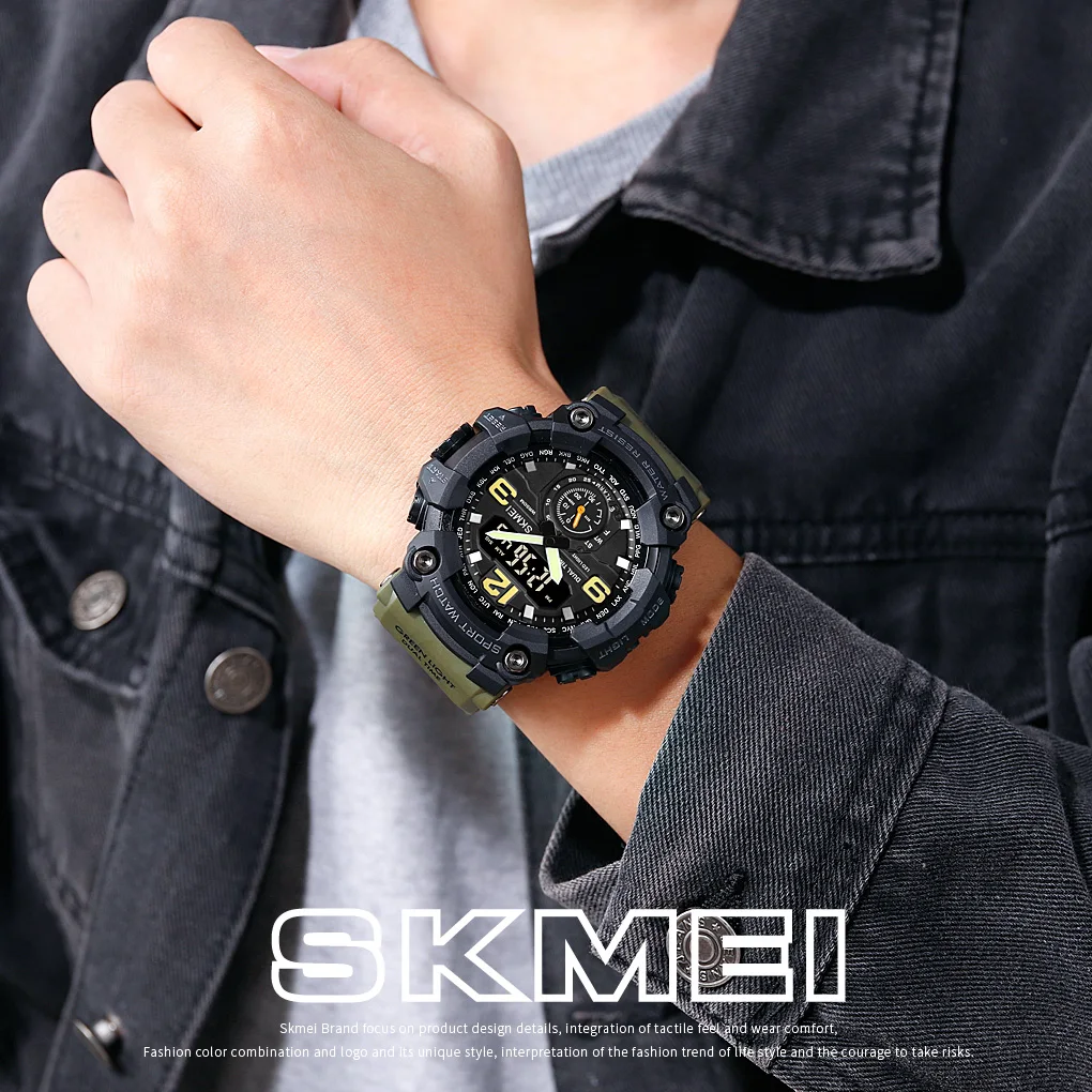 Skmei 1637 Dual Movement 3 Time Sport Wristwatch Mens Waterproof Electronic Watches Montre Homme Shockproof  Digital Men Watch 2