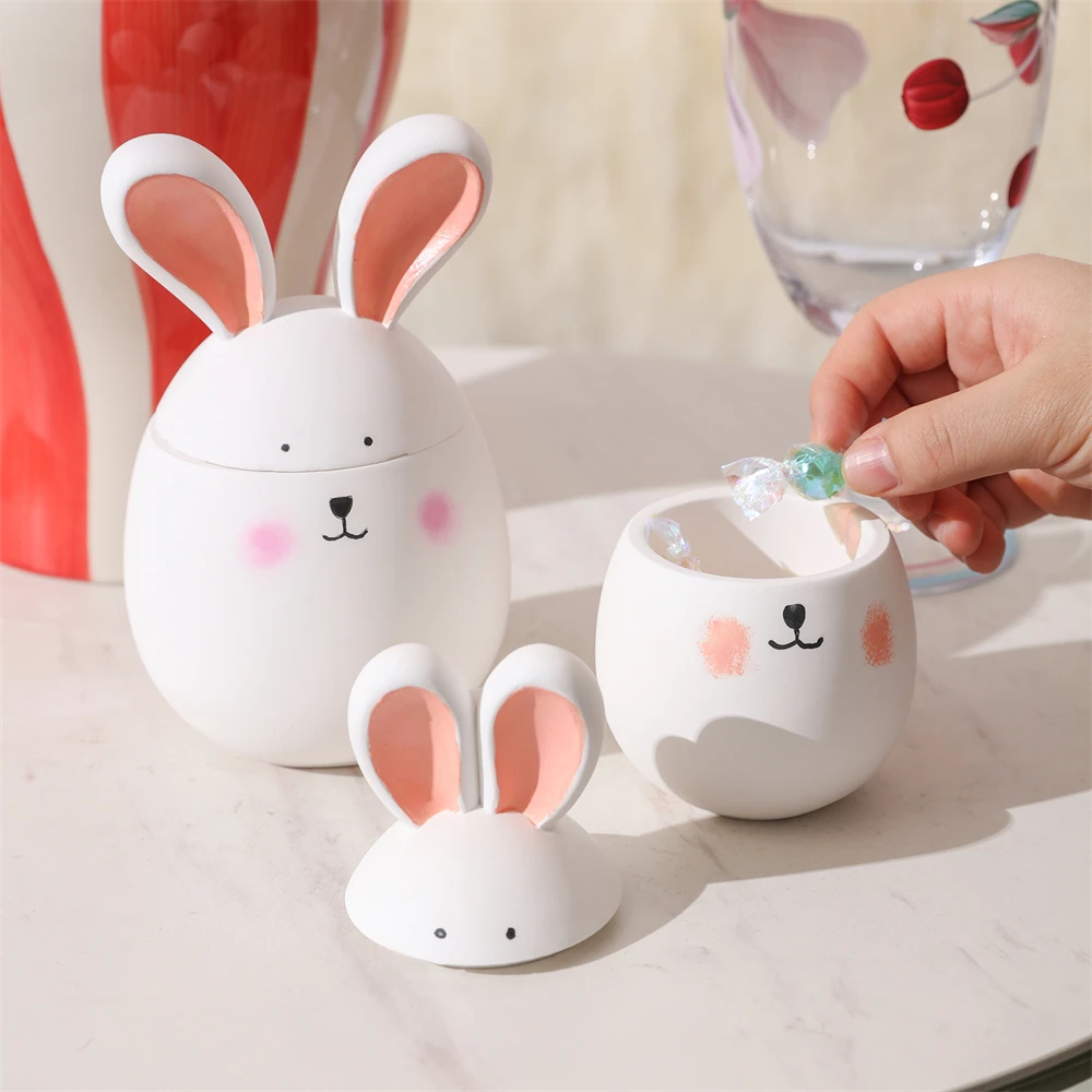 Boowan Nicole Hoppy Bunny Eared Easter Egg Candle Jar Silicone Mold for Gypsum Handmade Jesmonite Easter Candle Vessel Making silicone mold