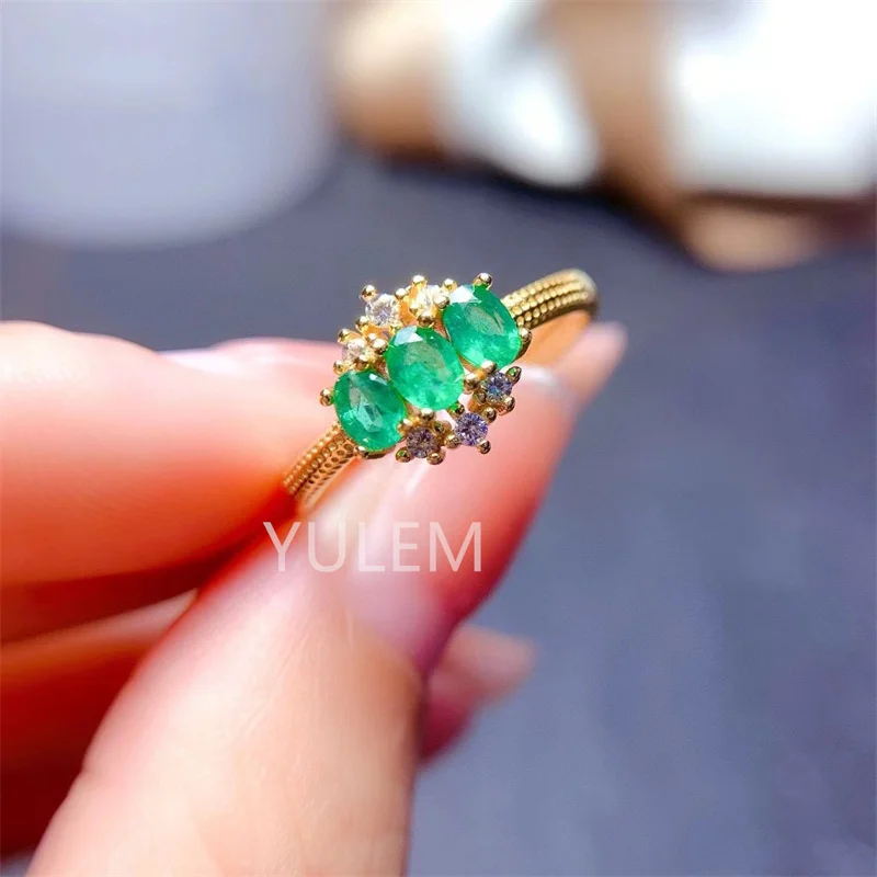 YULEM Jewelry 925 Silver Emerald Jewelry 4mm*3mm Natural Emerald