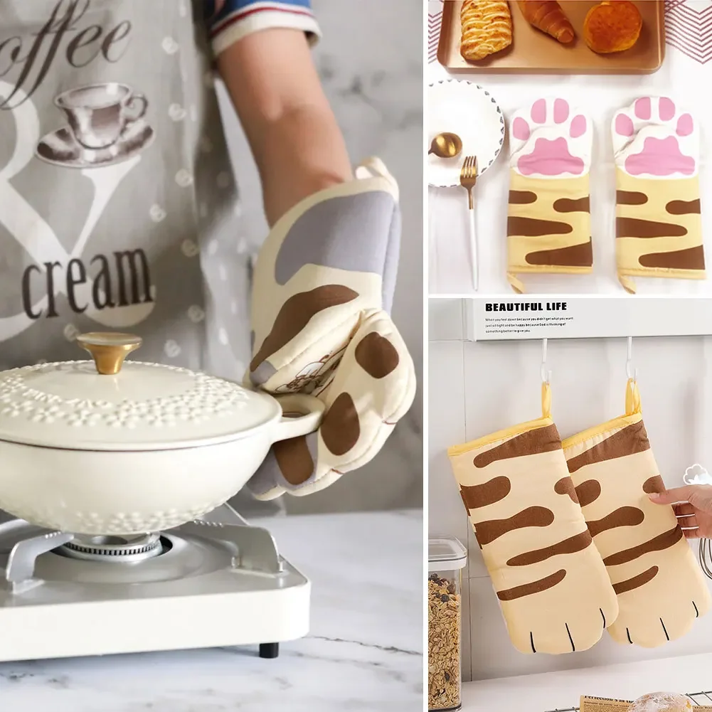 Creative Thickened Heat Resistant Oven Glove Anti Scalding Cotton Glove Cute Fish Cat Paw Kitchen Microwave Oven Mitt Pot Holder