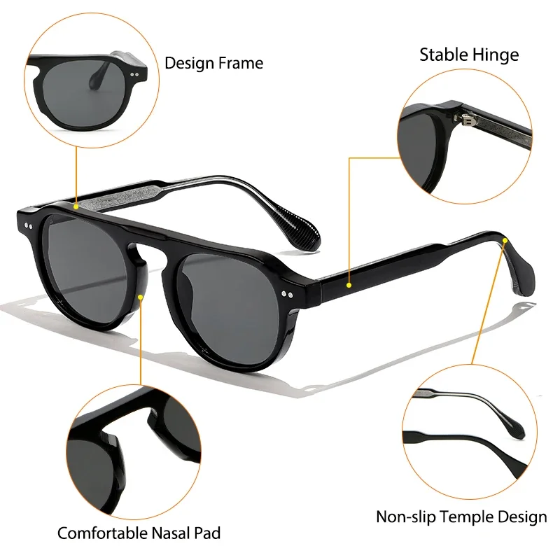 CATERSIDE Retro Round Sunglasses Men Punk Core Insert Temples Sun