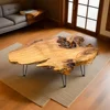 Natural Wood Coffee Table with Clear Lacquer Finish and Metal Hairpin Legs for Living Room - 16" Tall - Mesa de Centro para Sala 1
