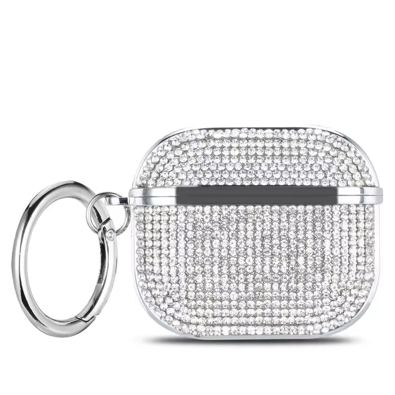Deluxe Plated Sparkling Diamond Bluetooth Headphone Case with Keychain - Shockproof Earphone Cover