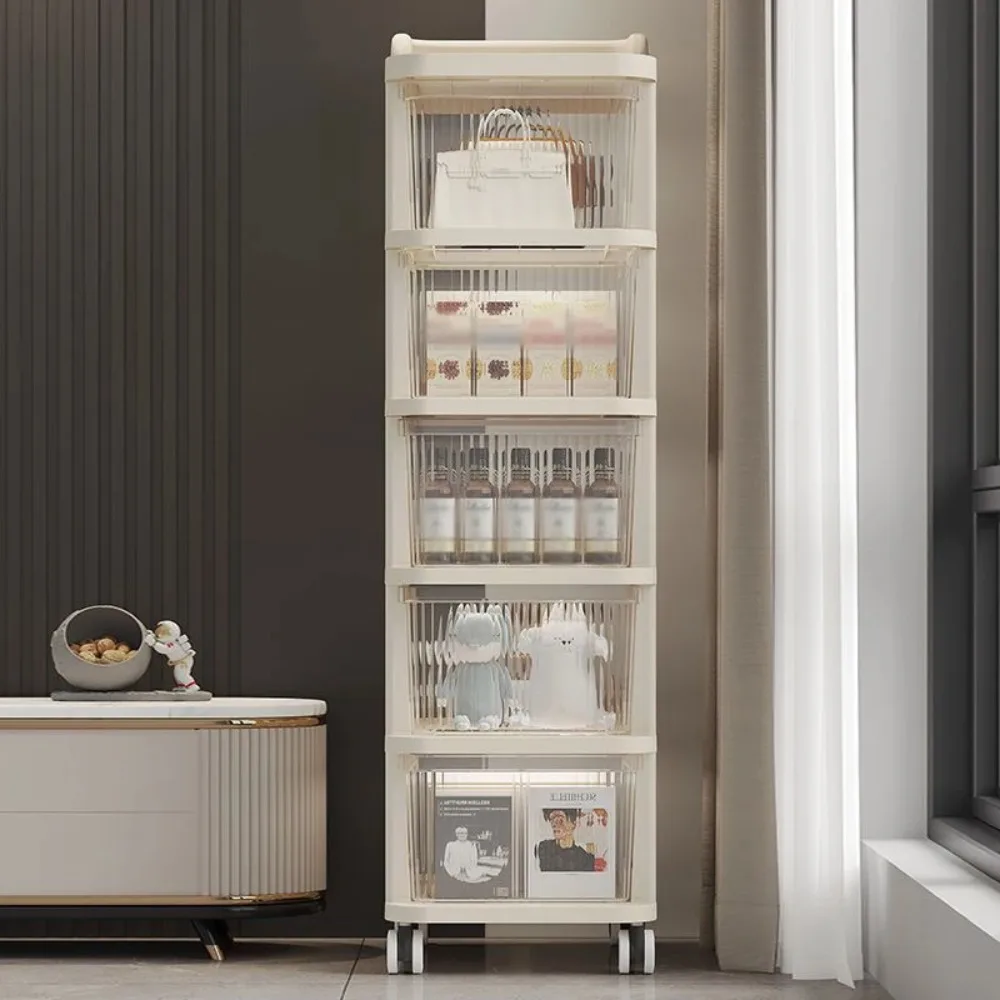 Transparent Trolley Acrylic Drawer Type Storage Rack Movable With Pulleys Bookshelf Multi-layer Storage Toy Cabinet Snack Cart