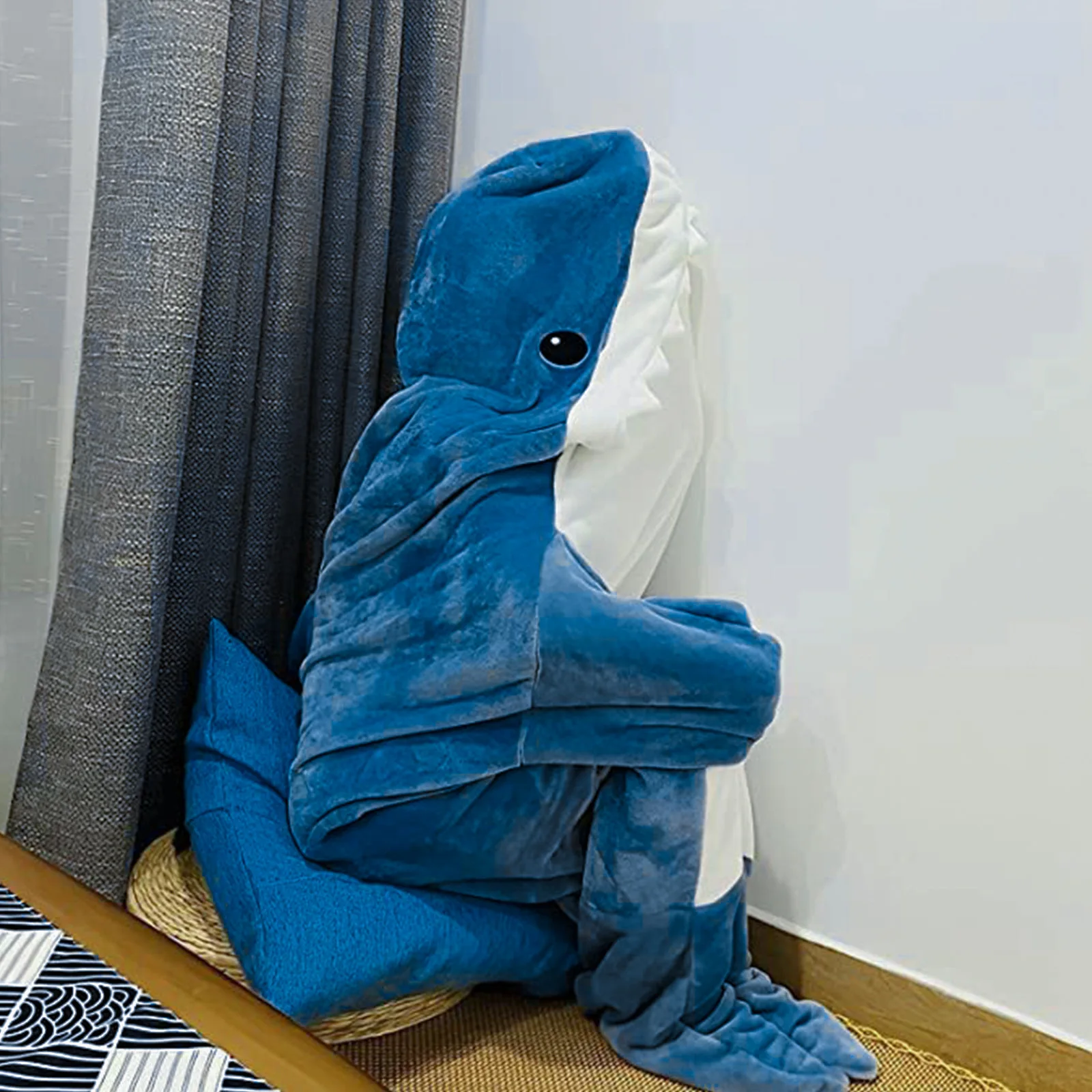 Adult Sleeping Bag Flannel Shark Throw Blanket Animal Onesie Super Soft Cozy Oversized Hooded Animal Tail Hoodie for Warming