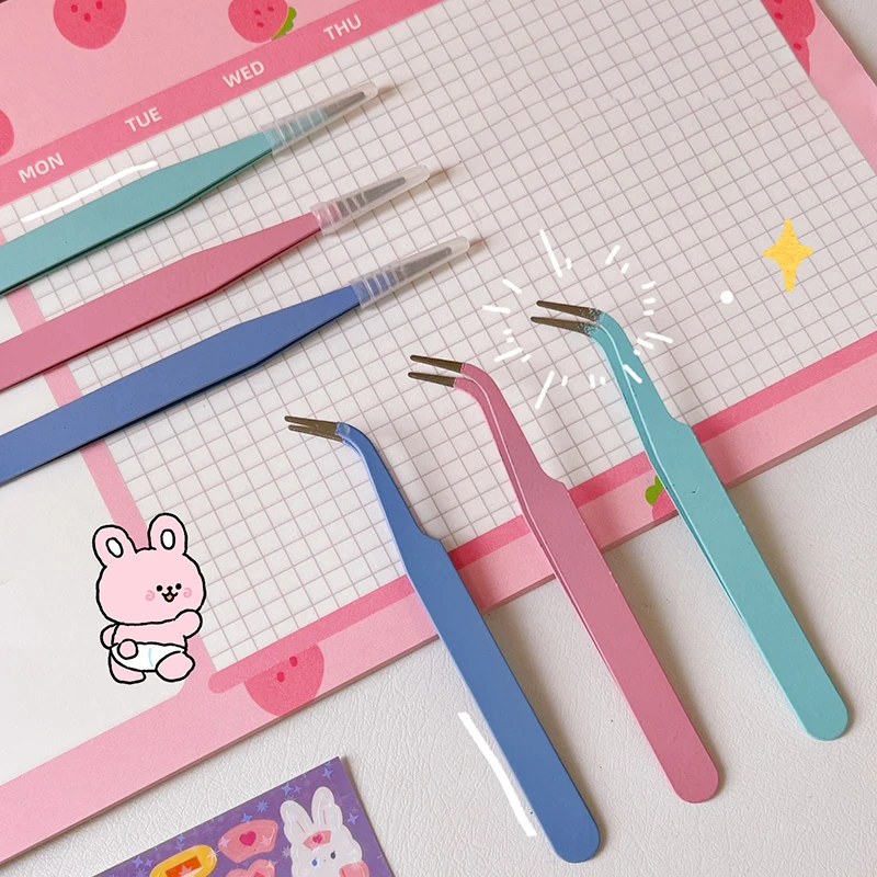 2pcs Kawaii Macaron Color Tweezers Elbow Clips DIY Scrpabooking Journal Planner Paper Gadget Portable Handmade Tool office supplies set