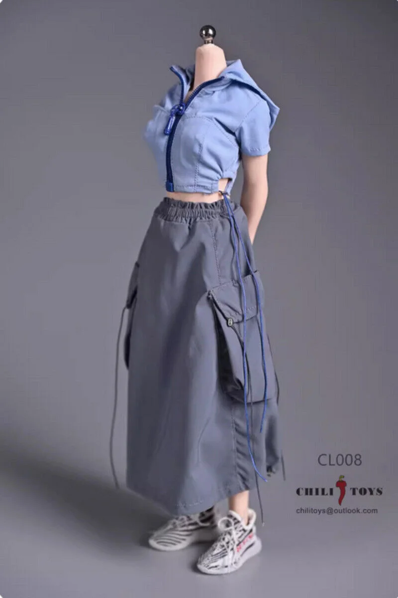 

CL008 1/6 Female Soldier Clohthes Trendy Blue Coat Skirt Model for 12''Tbl ph