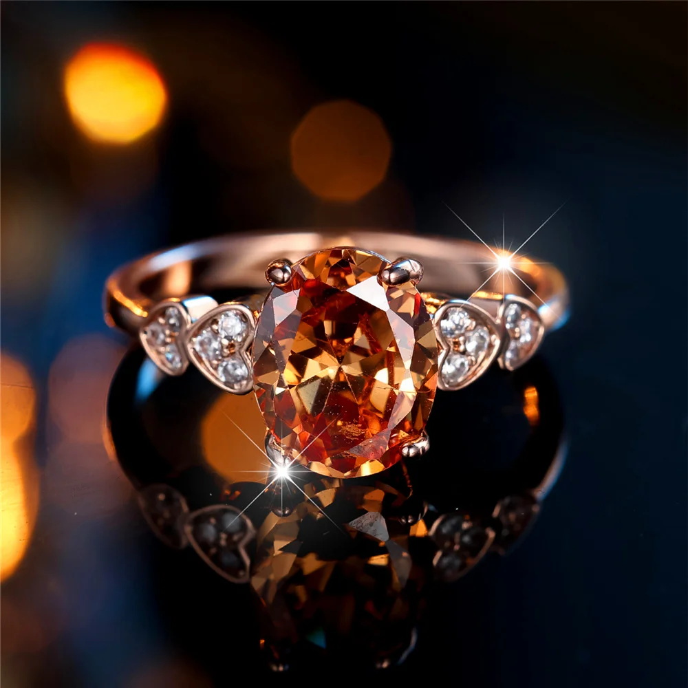 Crystal Female Zircon Stone Oval Engagement Rings For Women Rose Gold Color Wedding Bands Jewelry Party Gifts