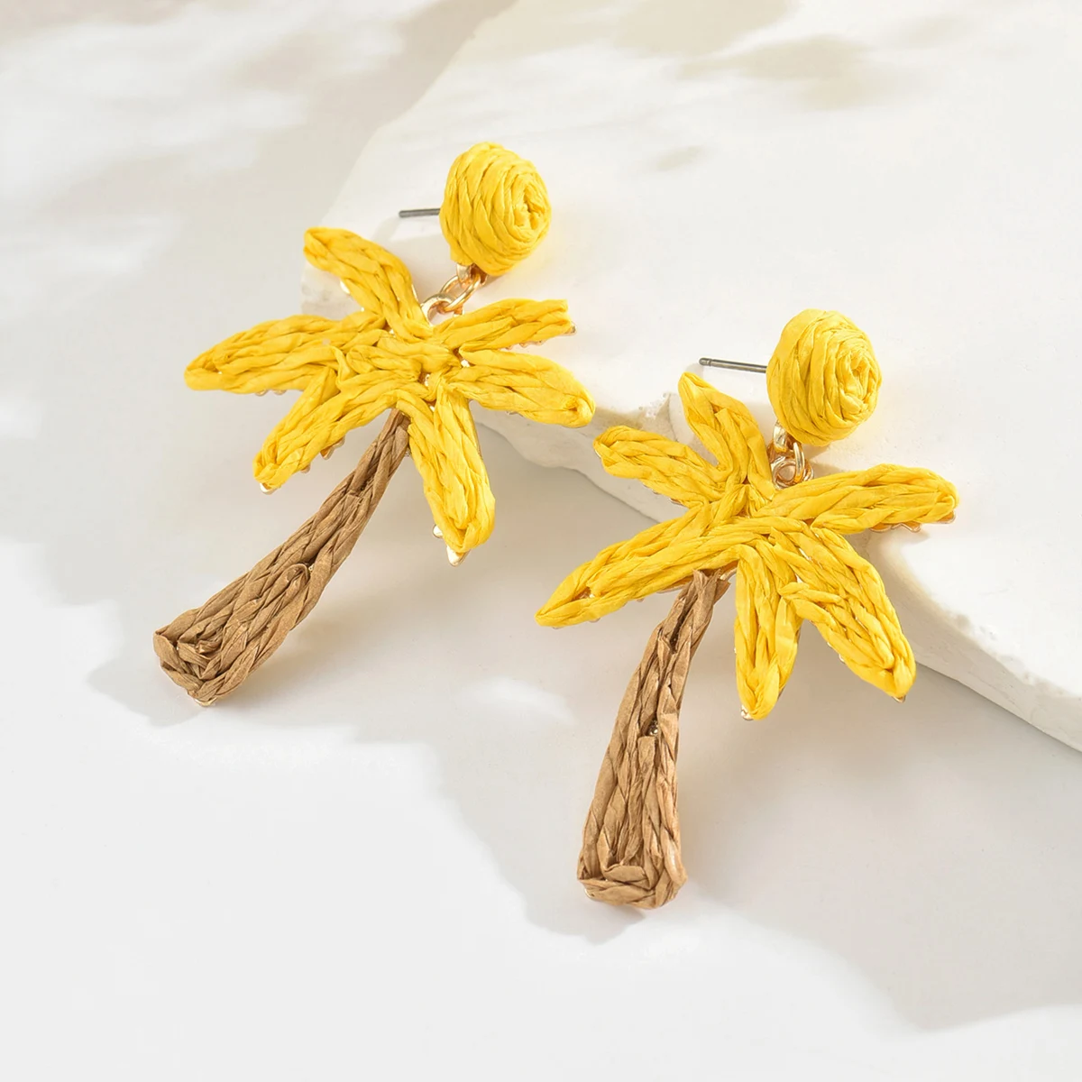 Bohemia Trendy Sweet Raffia Tree Drop Earrings for Women Stylish Handmade Colorful Rattan Knit Earrings Summer Beach Jewelry