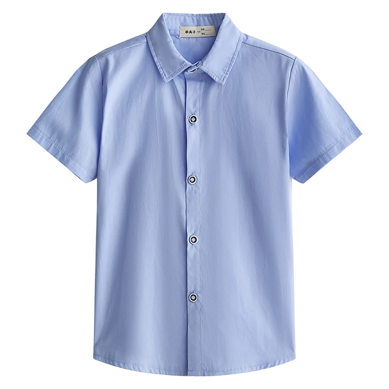 Children's White Shirt Boys' Short Sleeves Middle School Student Blue Tops Summer Performance Graduation Primary School Uniforms