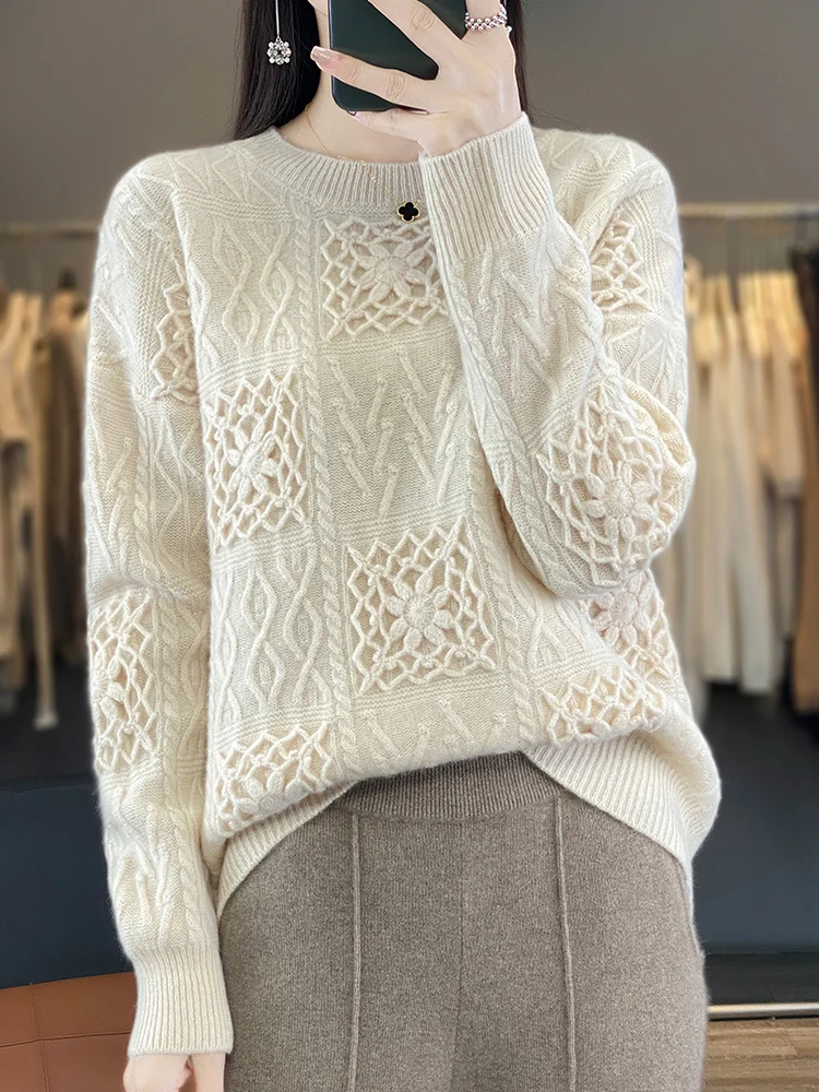 

Luxury Elegance Oversized Sweaters For Women 100% Australia Merino Wool New Arrivals pullovers Handmade crochet Jumpers cashmere