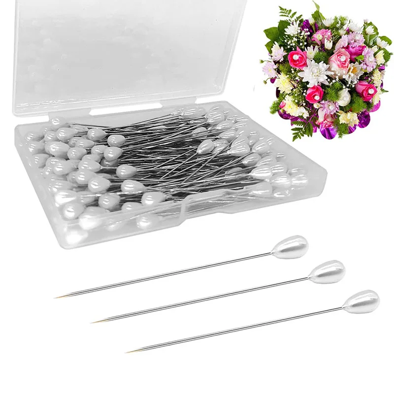100Pcs Crystal Corsages Head Pins Flower Pins Wedding Bouquet Floral Bouquet  Pins Stitching Needles With Box Sewing Accessories - AliExpress